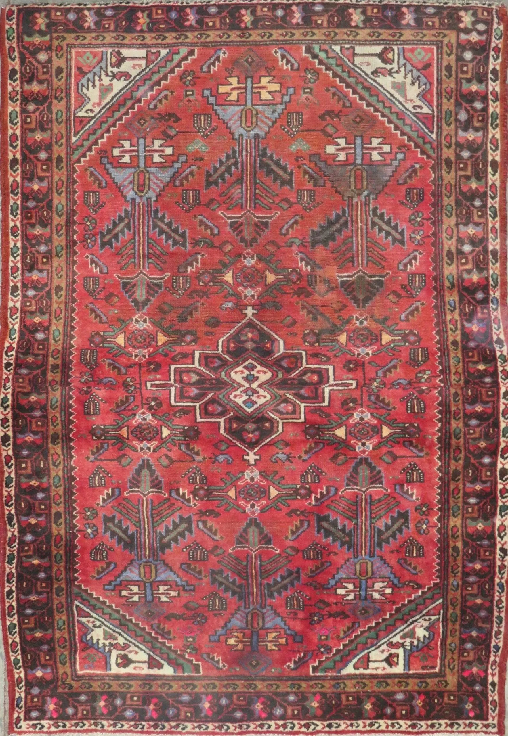 One Of The Kind Hand-Knotted Persian Wool Rug _ Luxurious Vintage Design, 6'10" x 4'8", Artisan Crafted